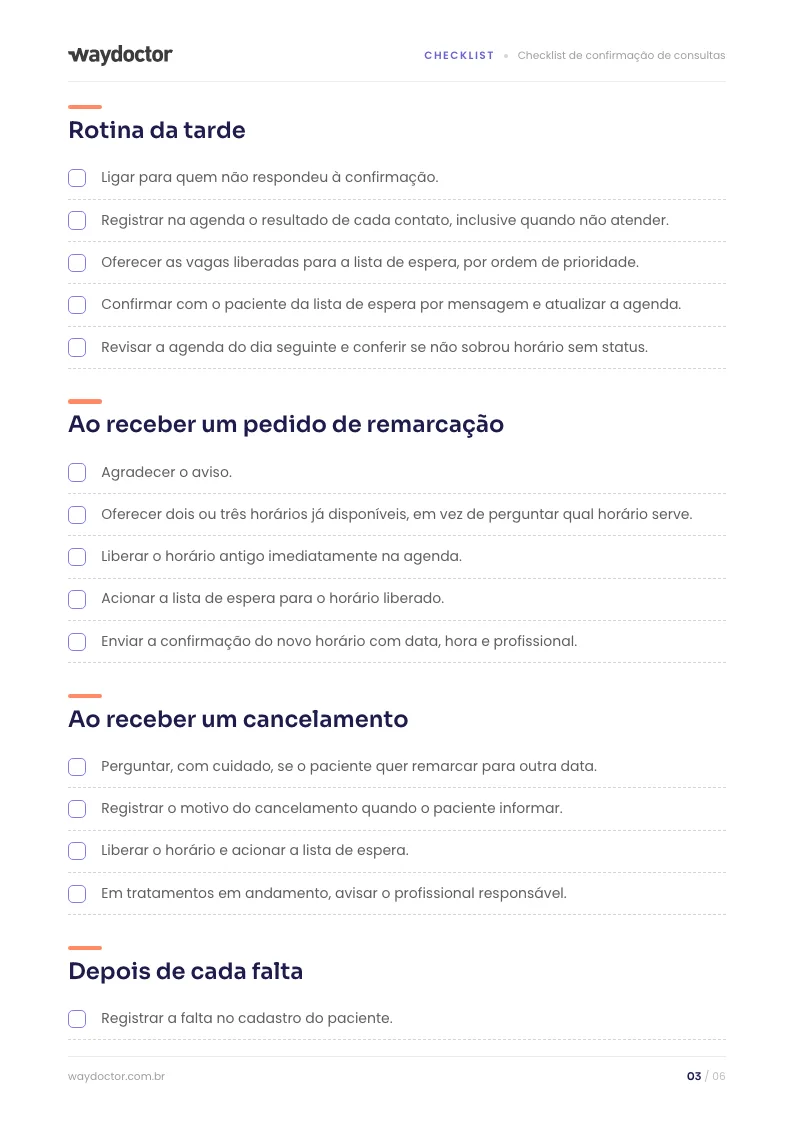Página interna do material Checklist de confirmação de consultas