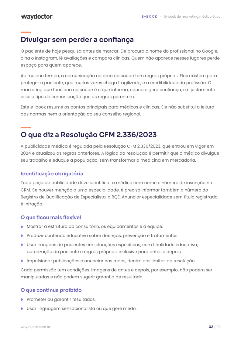 Página interna do material E-book de marketing médico ético