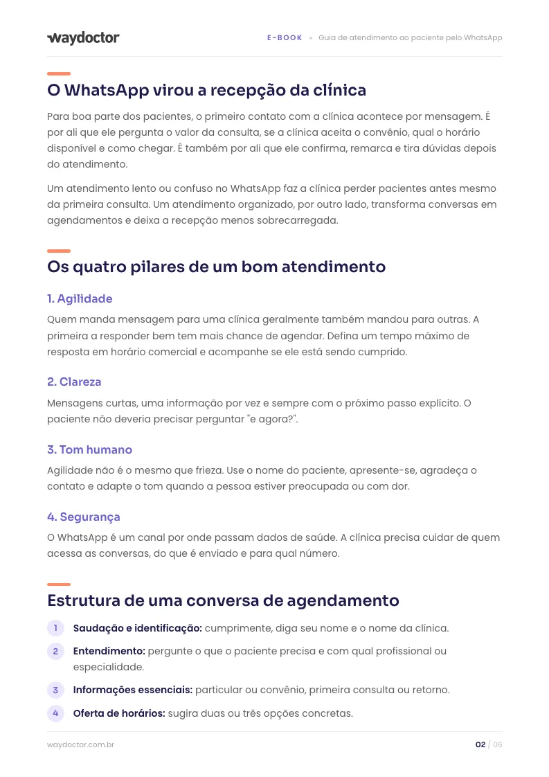 Página interna do material Guia de atendimento ao paciente pelo WhatsApp