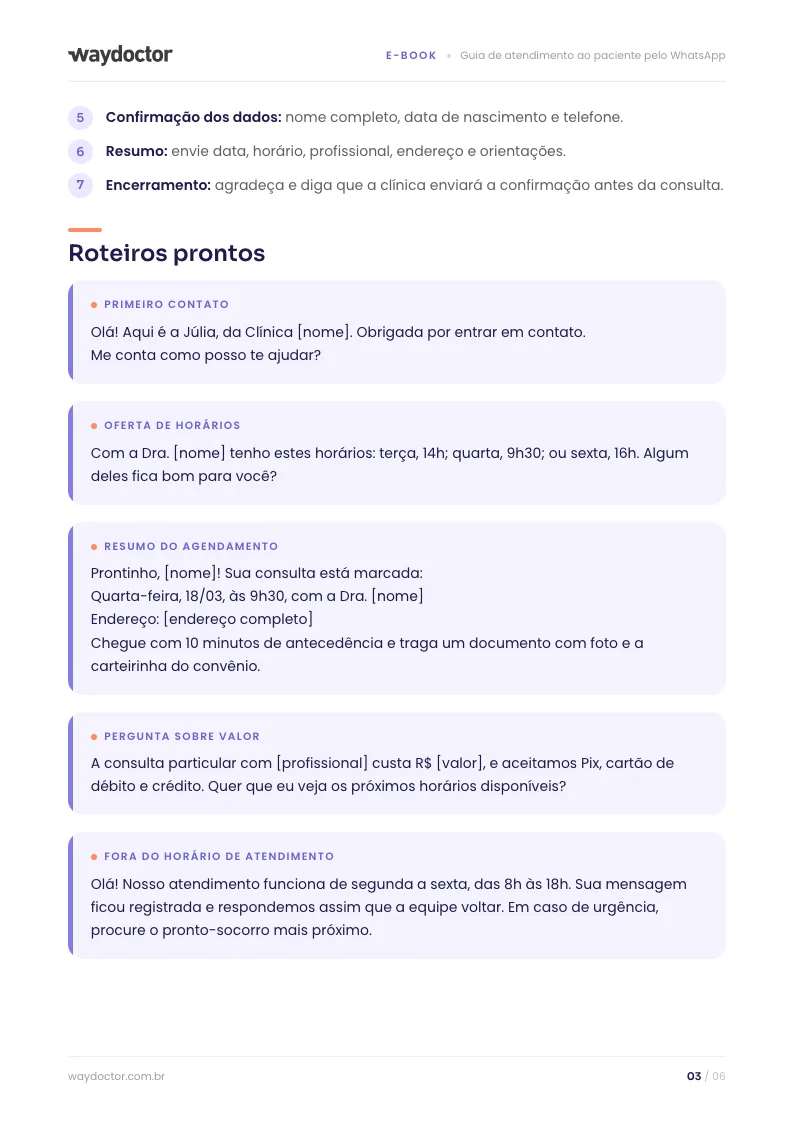 Página interna do material Guia de atendimento ao paciente pelo WhatsApp