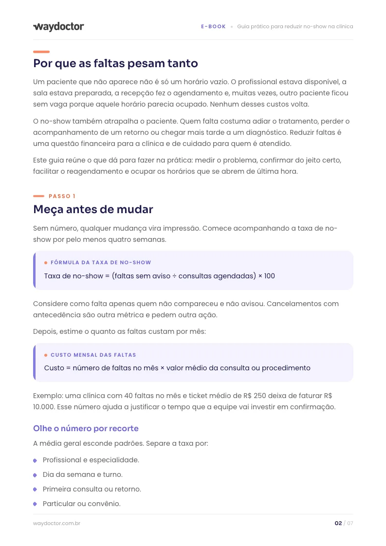 Página interna do material Guia prático para reduzir no-show na clínica