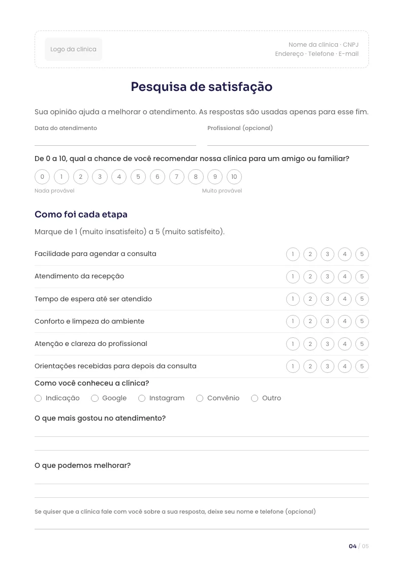 Página interna do material Modelo de pesquisa de satisfação pós-consulta
