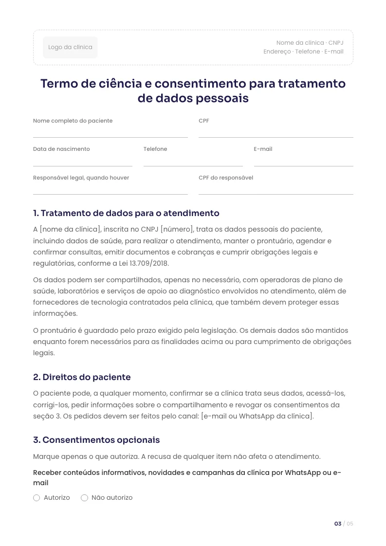 Página interna do material Modelo de termo de consentimento LGPD