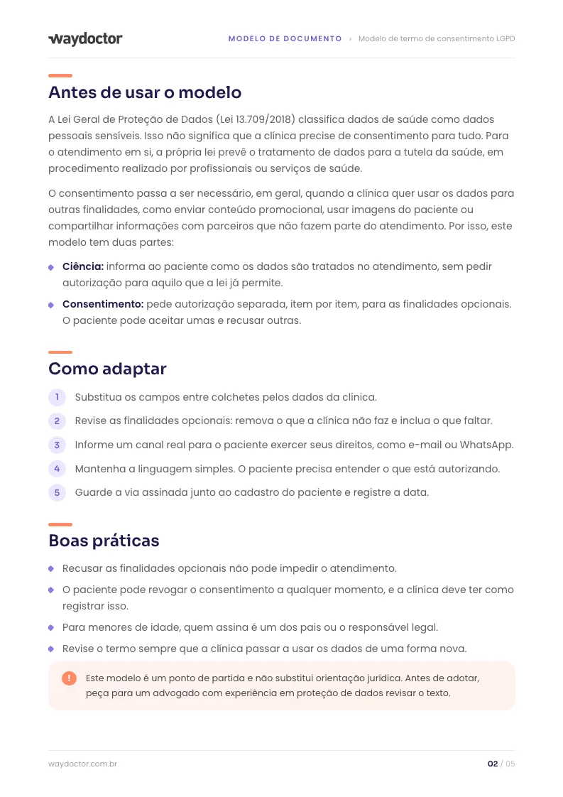 Página interna do material Modelo de termo de consentimento LGPD